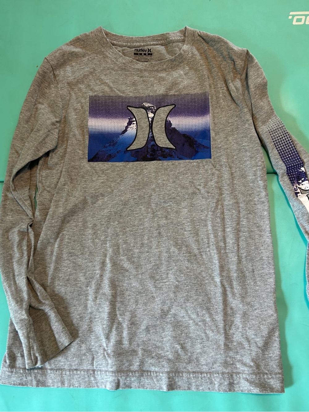Hurley Gray Long Sleeve Tee with Blue Graphic